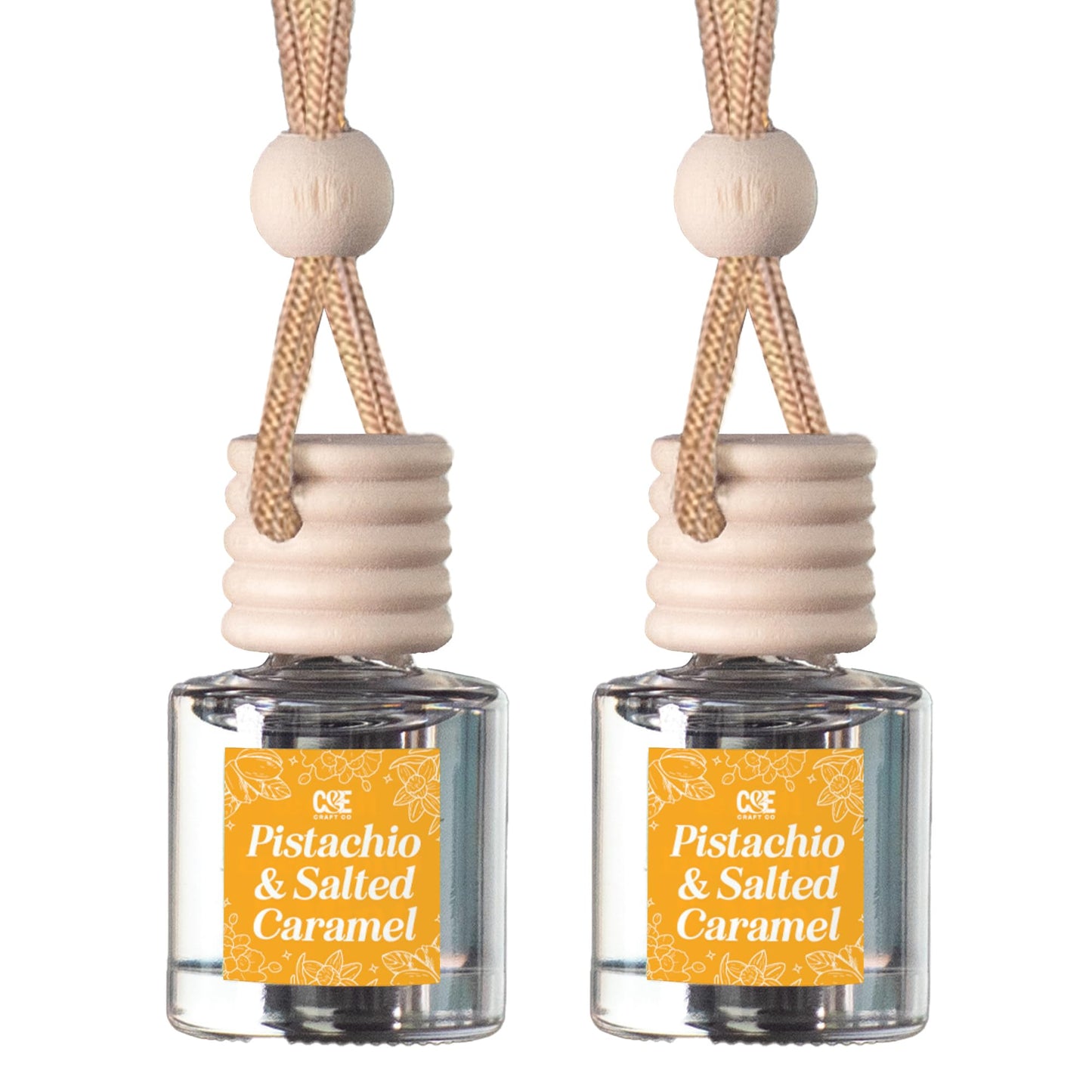 C&E Craft Co Hanging Car Air Freshener Diffuser 2 Pack, Long Lasting Fragrance Oil Car Freshener, Glass Bottle Auto Air Freshener, Made in USA (Pistachio & Salted Caramel)