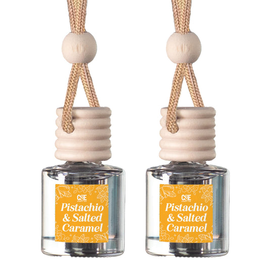 C&E Craft Co Hanging Car Air Freshener Diffuser 2 Pack, Long Lasting Fragrance Oil Car Freshener, Glass Bottle Auto Air Freshener, Made in USA (Pistachio & Salted Caramel)